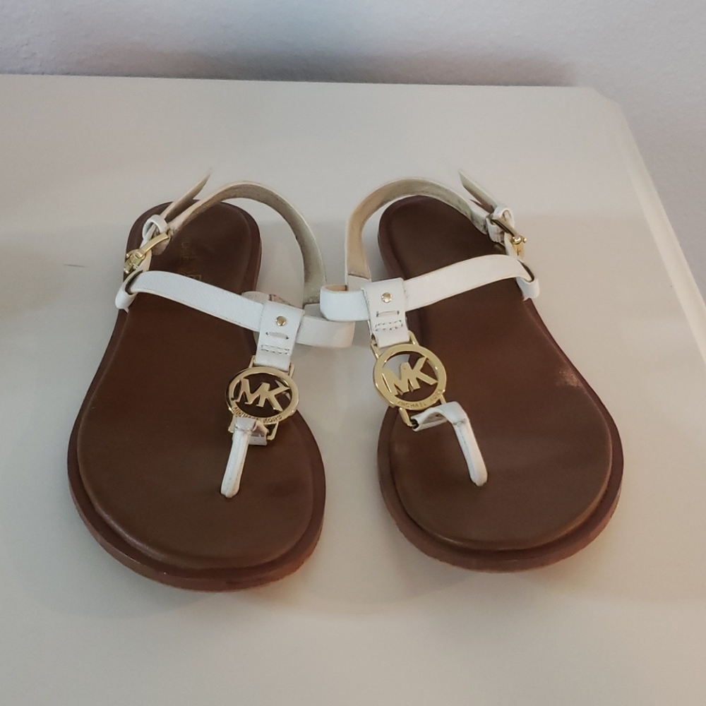 MK white and gold sandals